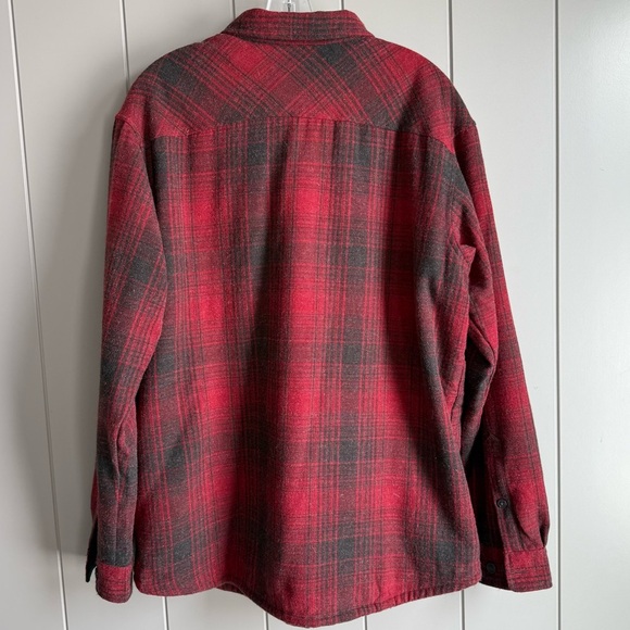 Columbia Jacket Men Large Shacket Sherpa Lined Wool Blend Flannel Plaid Red Blk - Picture 3 of 14